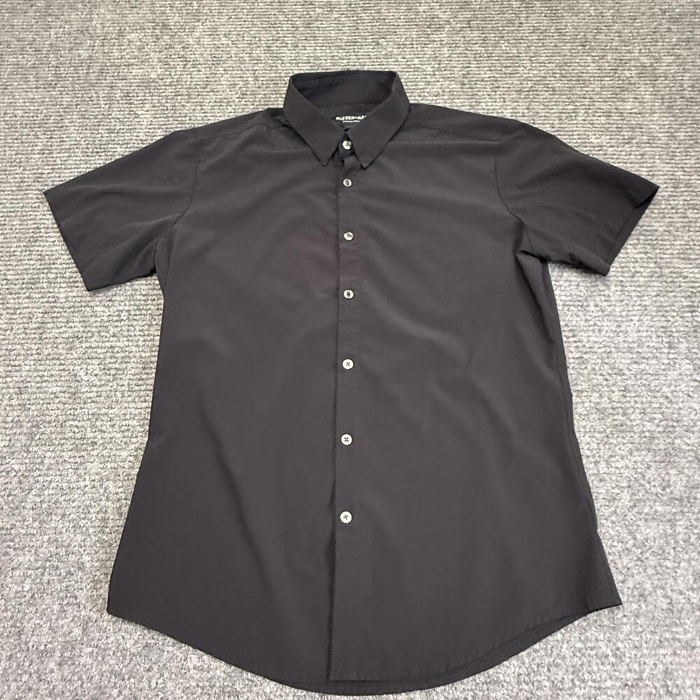 Mizzen+Main Shirt Mens Medium Black Trim Fit Short Sleeve Stretch Button Up